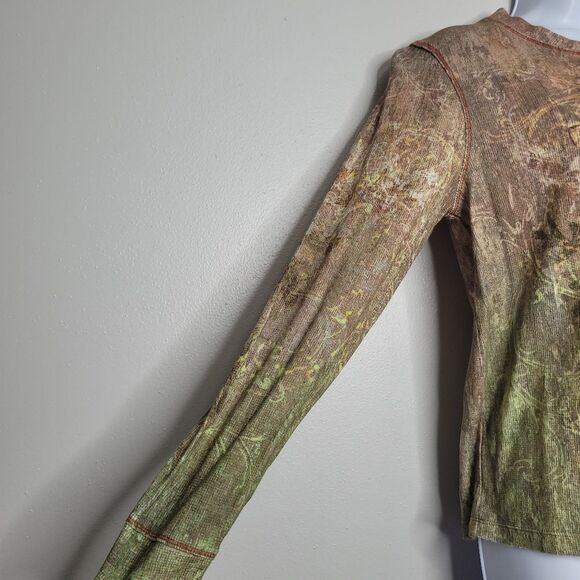 Grunge fairy green brown woodsy Henley long sleeve goblincore top size Medium - Picture 3 of 6